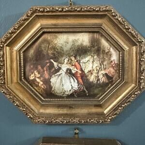 VTG Mini Victorian Ornate Italian Silk Art Picture Brass Metal Frame 8x6.5